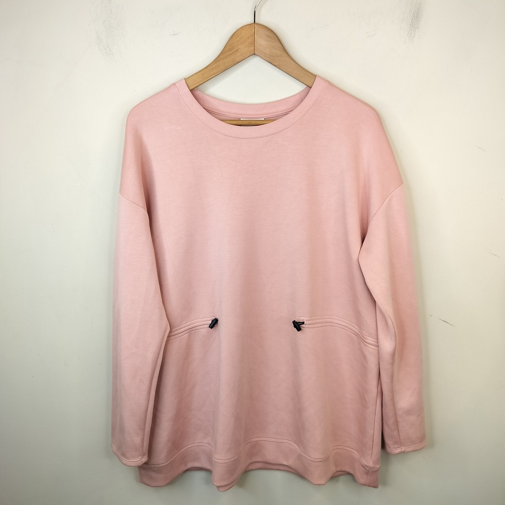 J. Jill Fit Sweatshirt Tunic Large Drawstring Waist Active Athleisure Pink